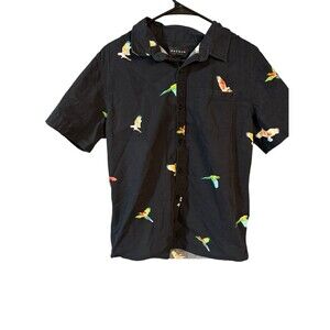PacSun LA Mens Short Sleeve Shirt Parrots Tropical Birds Black SZ Medium